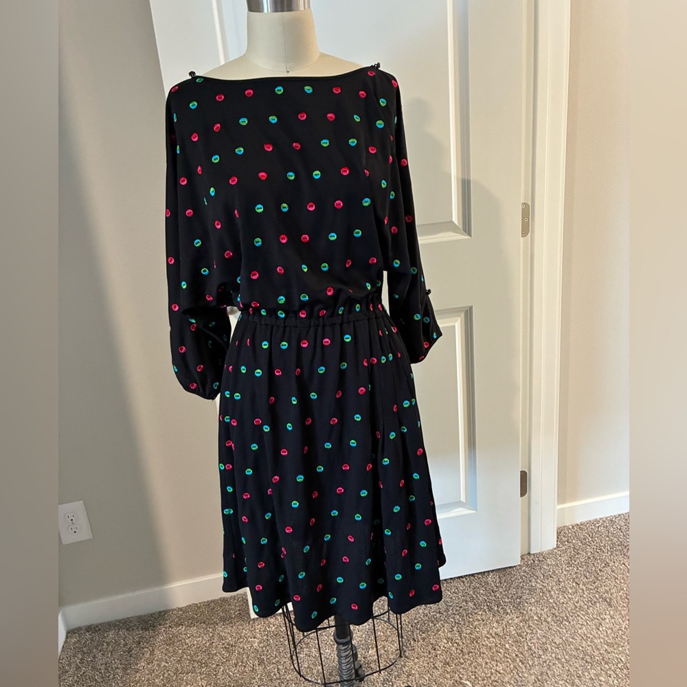 Vintage Marc By Marc Jacobs Black Knit Dress with Pink and Green Dots